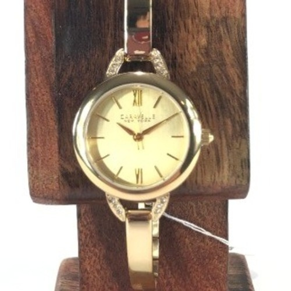 Caravelle New York Women's Gold Tone Link Bracelet Watch Crystal Quartz Dial